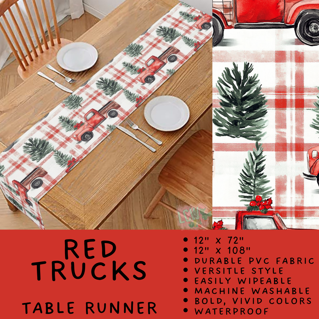 Batch #588 - Table Runners - Closes 9/21 - ETA early/mid Nov - Red Trucks Table Runner