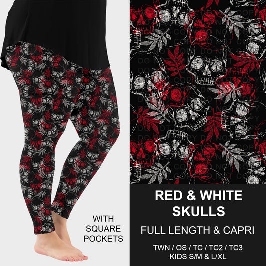 B318 - Preorder Red and White Skulls Leggings w/ Pockets (Closes 10/25. ETA: late Dec.)