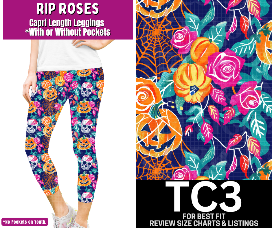 RIP Roses Capri Length Leggings w/ Pockets