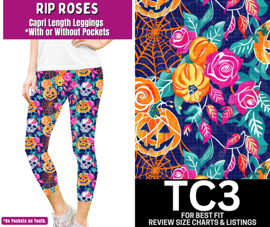 RIP Roses Capri Length Leggings w/ Pockets