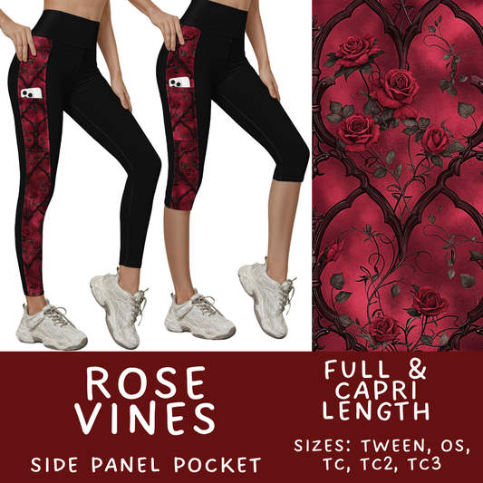 Batch #568 - Halloween Spooky Sets 3 - Closes 8/12 - ETA early October - Rose Vines Pattern Side Pocket Capris & Leggings