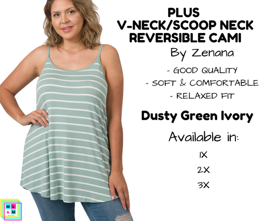 PLUS V-Neck/Scoop Neck Reversible Cami - Dusty Green/Ivory