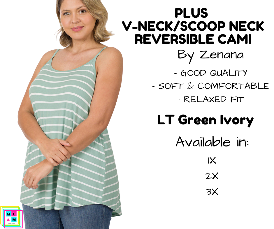 PLUS V-Neck/Scoop Neck Reversible Cami - LT Green/Ivory