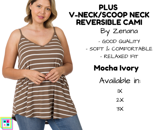 PLUS V-Neck/Scoop Neck Reversible Cami - Mocha/Ivory