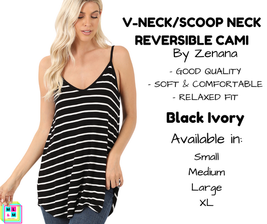 V-Neck/Scoop Neck Reversible Cami - Black/Ivory