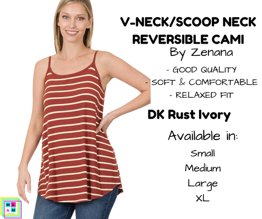 V-Neck/Scoop Neck Reversible Cami - DK Rust/Ivory