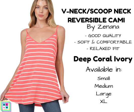 V-Neck/Scoop Neck Reversible Cami - Deep Coral/Ivory