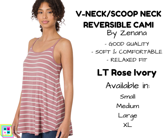 V-Neck/Scoop Neck Reversible Cami - LT Rose/Ivory