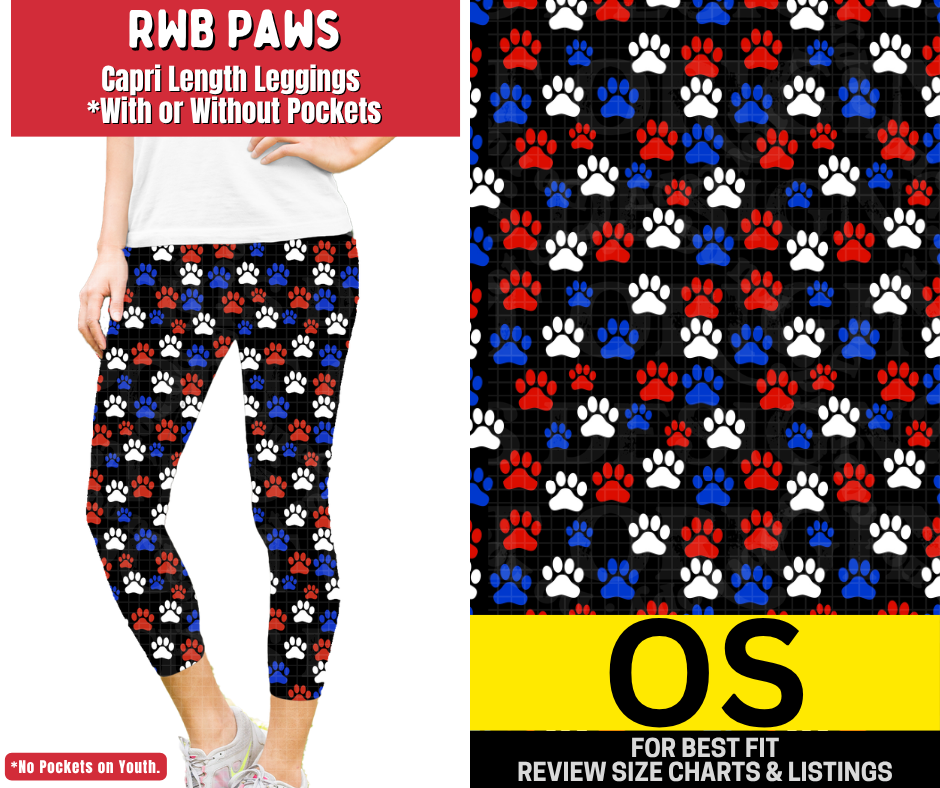 RWB Paws Capri Length Leggings w/ Pockets
