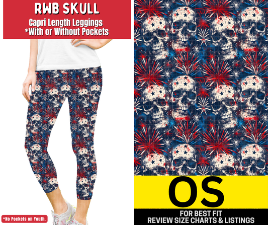 RWB Skull Capri Length Leggings w/ Pockets