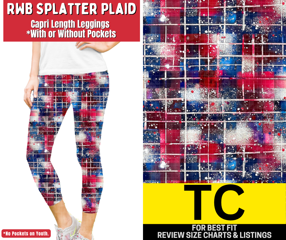 RWB Splatter Plaid Capri Length Leggings w/ Pockets