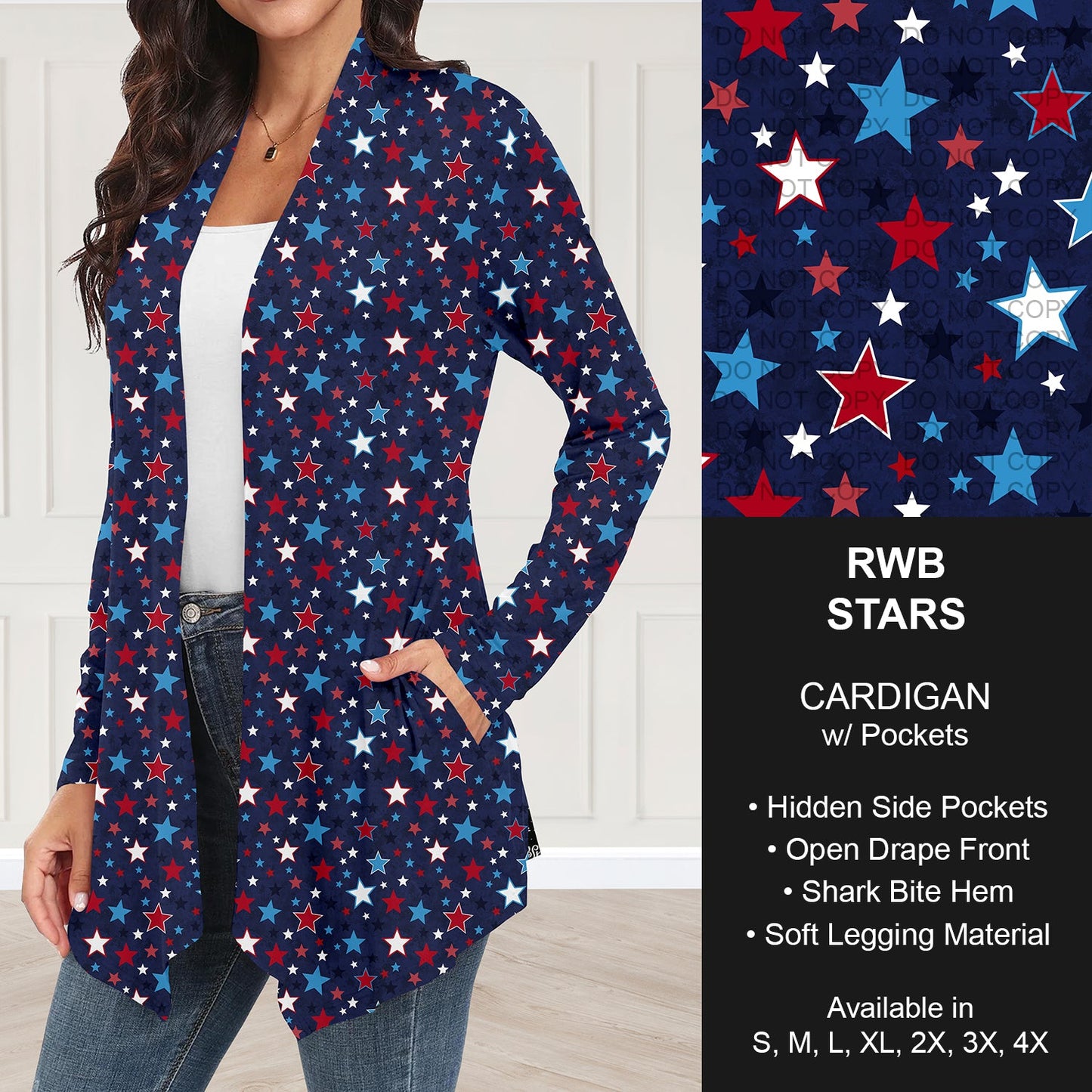 B284 - Preorder RWB Stars Cardigan w/ Pockets (Closes 4/12. ETA: early June)