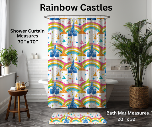 Preorder! Closes 1/6. ETA March. Rainbow Castles Custom Shower Curtain and/or Bath Mat