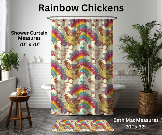 Preorder! Closes 1/6. ETA March. Rainbow Chickens Custom Shower Curtain and/or Bath Mat