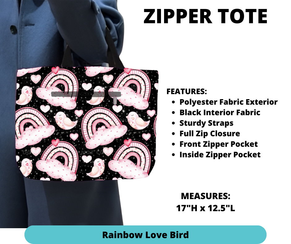 Preorder! Closes 12/4. ETA Feb. Rainbow Love Bird Zipper Tote