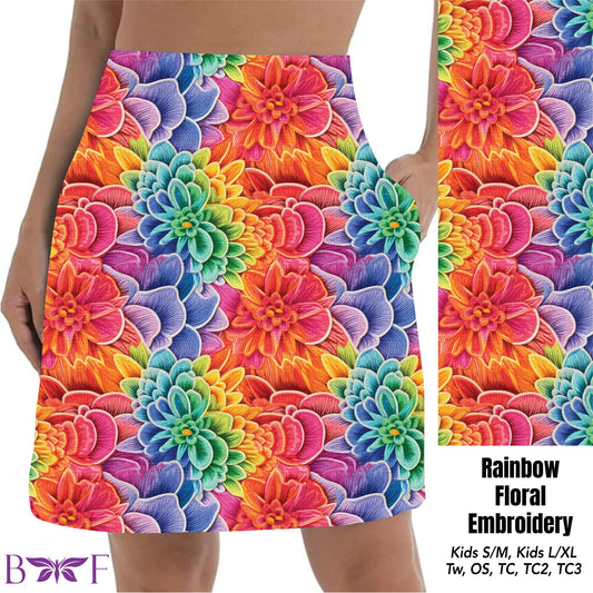 Rainbow Floral Embroidery Skort