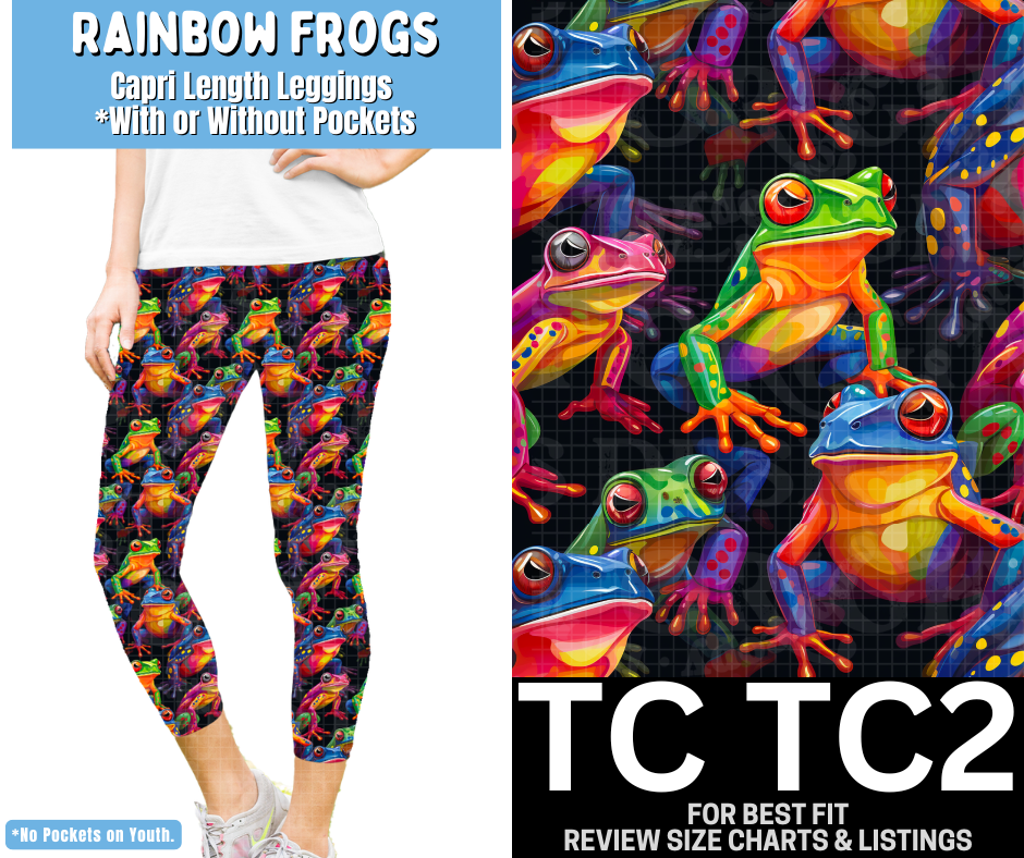Rainbow Frogs Capri Length Leggings w/ Pockets