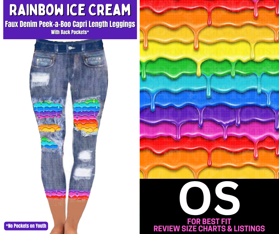 Rainbow Ice Cream Capri Faux Denim Peekaboo