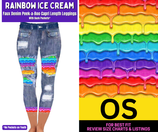 Rainbow Ice Cream Capri Faux Denim Peekaboo
