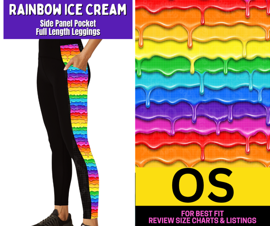 Rainbow Ice Cream Side Panel Pocket Full Length Leggings