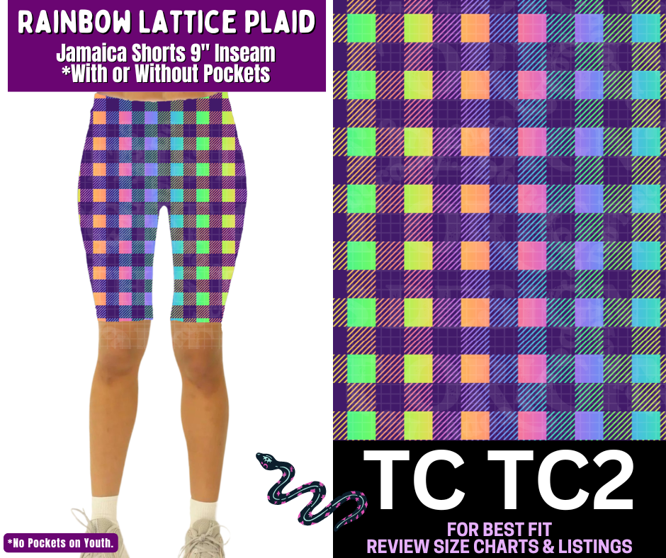 Rainbow Lattice Plaid Jamaica Shorts w/ Pockets