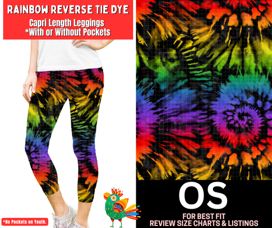 Rainbow Reverse Tie Dye Capri Length Leggings w/ Pockets