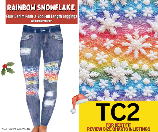 Rainbow Snowflake Faux Denim Full Length Peekaboo Leggings