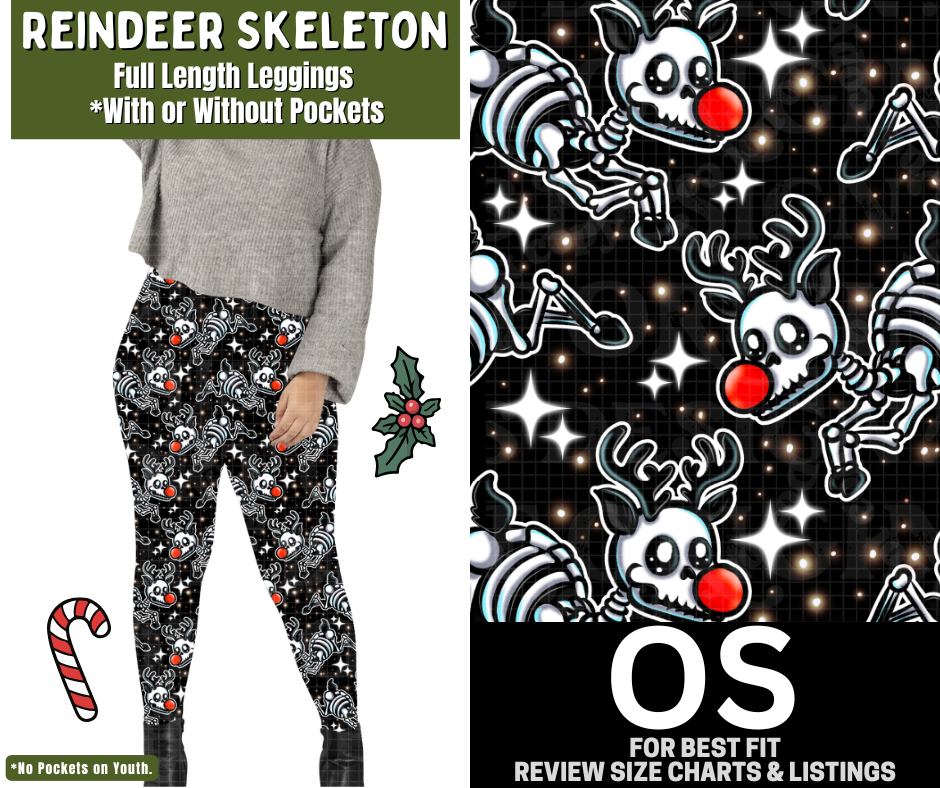 Reindeer Skeleton Full Length Leggings w/ Pockets