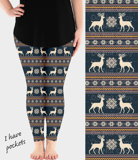 RTS - Reindeer Stripes Leggings w/ Pockets