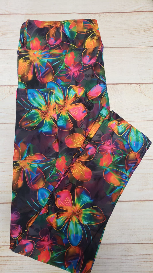 Neon Flowers leggings and skorts with pockets