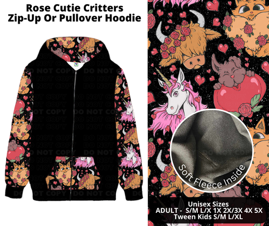 Preorder! Closes 11/28. ETA Feb. Rose Cutie Critters Zip-Up or Pullover Hoodie