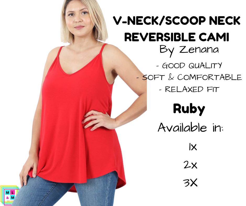 PLUS V-Neck/Scoop Neck Reversible Cami - Ruby