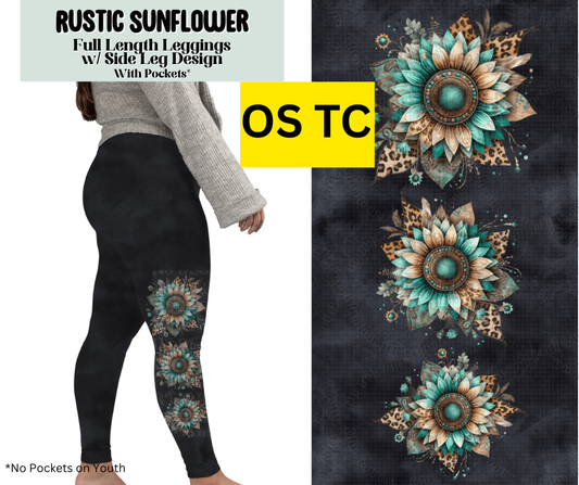 Rustic Sunflower Full Length Leggings w/ Side Leg Designs