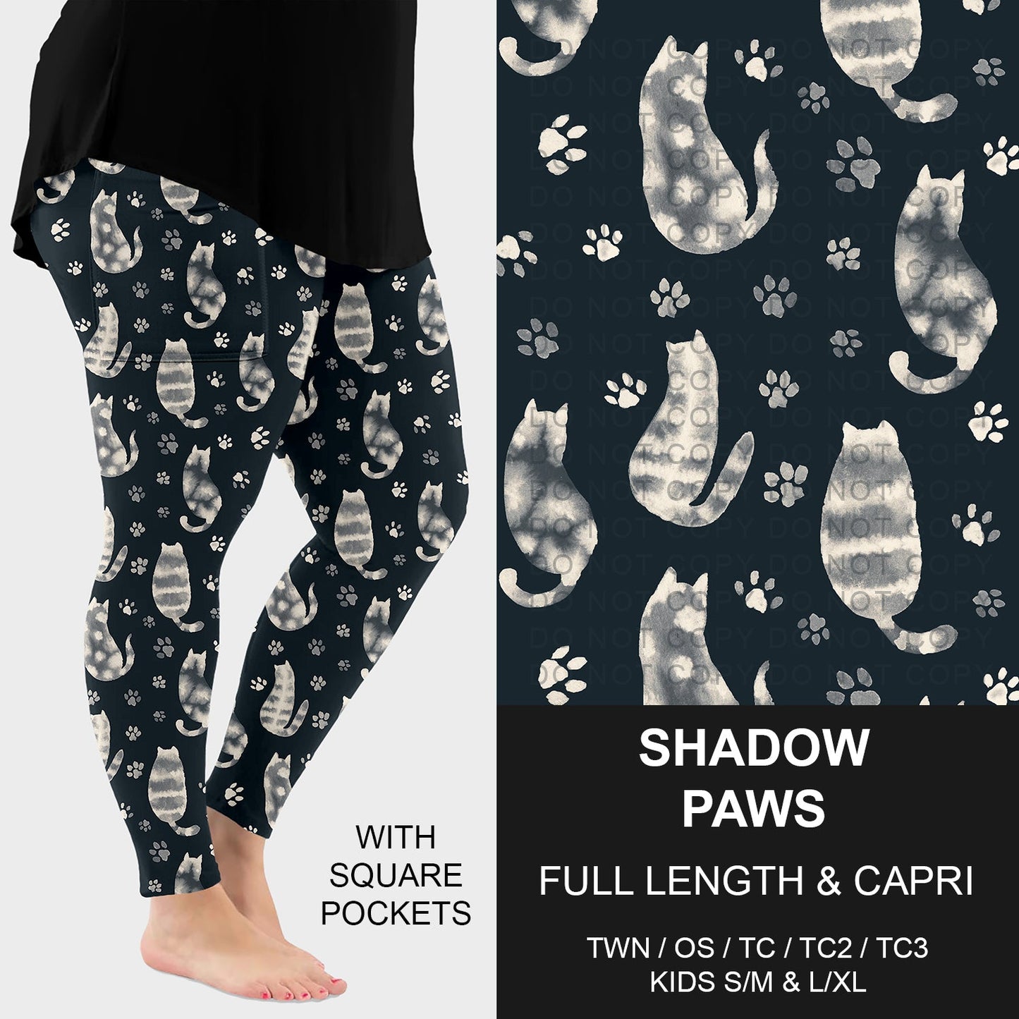 B264 - Preorder Shadow Paws Leggings w/ Pockets (Closes 12/07. ETA: early Feb.)