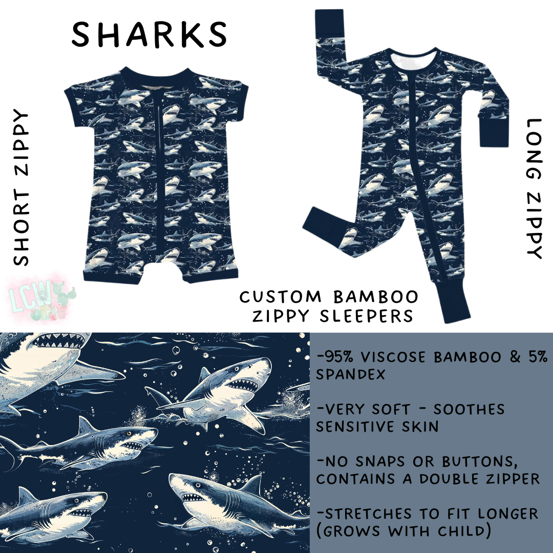 Ready to Ship Sharks Long Zippy Sleeper - 5T