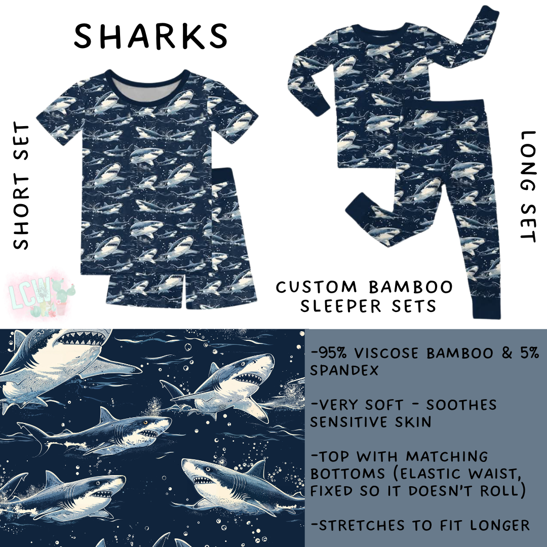 Ready to Ship Sharks Bamboo Long Sleeper Set - 3T & 7