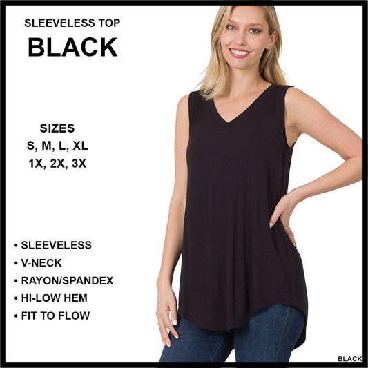 RTS - Sleeveless V-Neck Top - Black