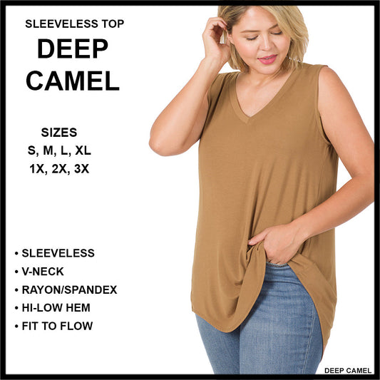 RTS - Sleeveless V-Neck Top - Deep Camel