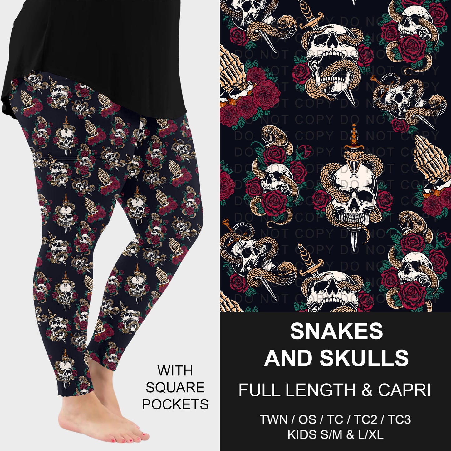 B318 - Preorder Snakes and Skulls Leggings w/ Pockets (Closes 10/25. ETA: late Dec.)