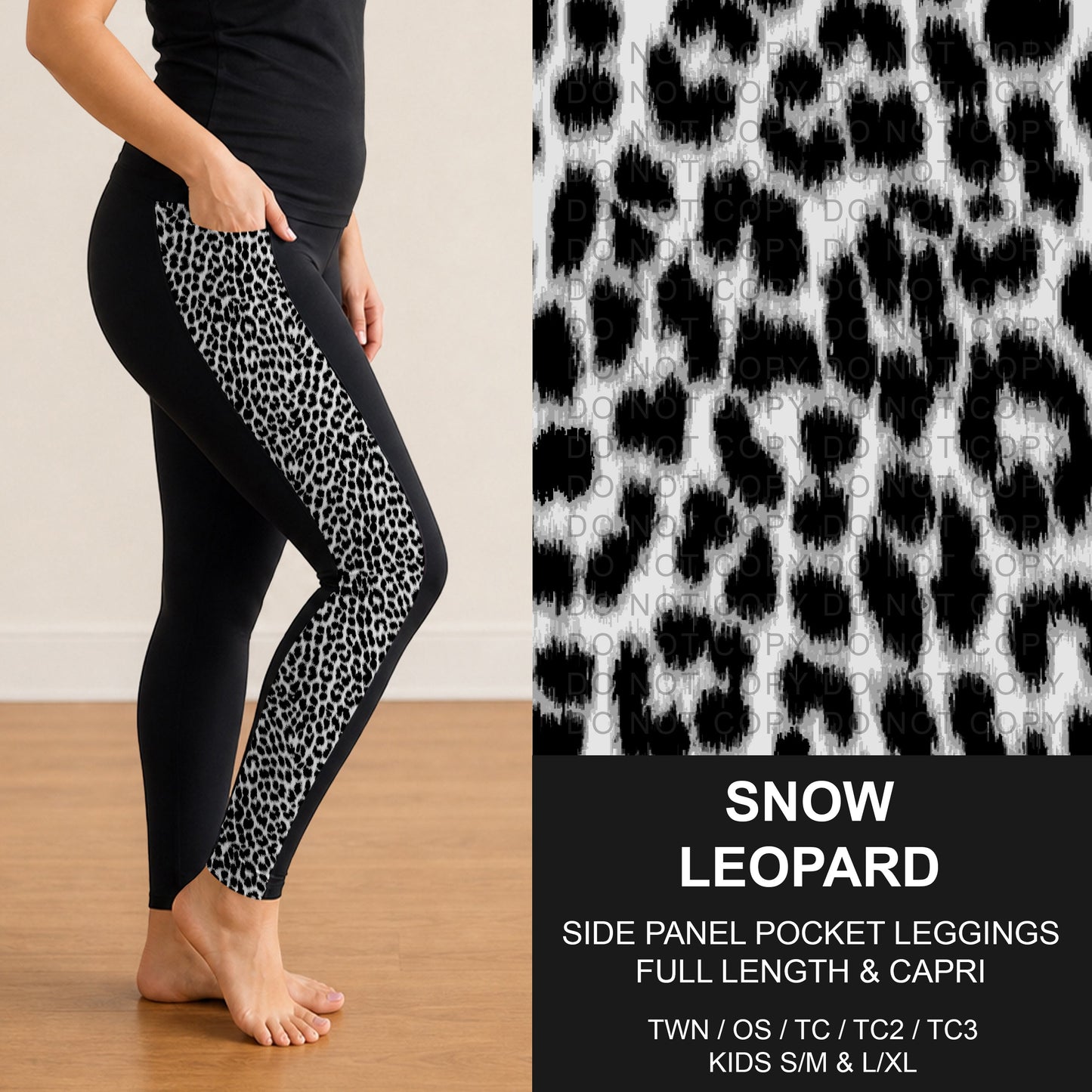 B300 - Preorder Snow Leopard Side Panel Pocket Leggings (Closes 7/15. ETA: mid Sept.)