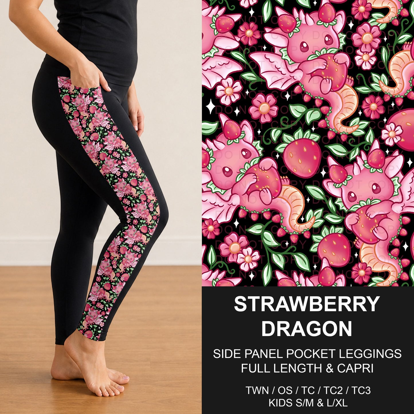 B300 - Preorder Strawberry Dragon Side Panel Pocket Leggings (Closes 7/15. ETA: mid Sept.)