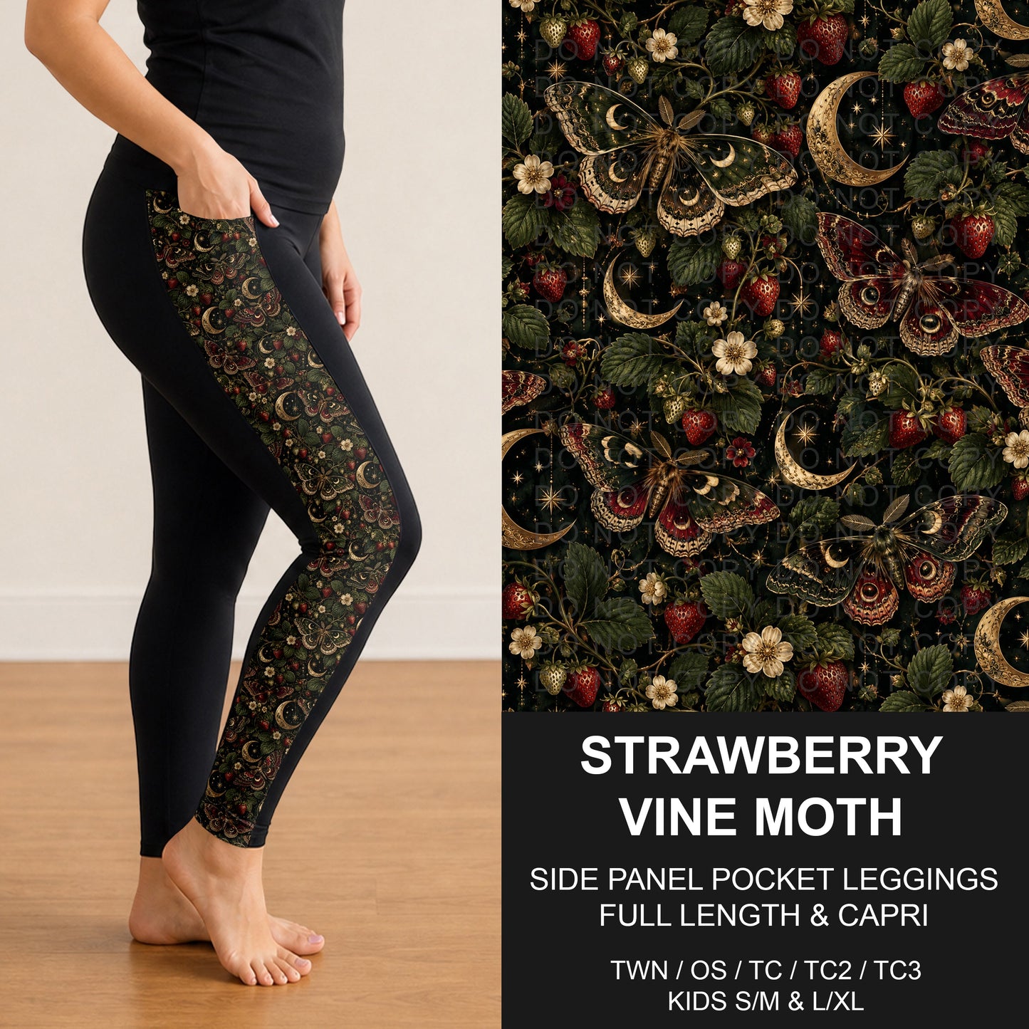 B320 - Preorder Strawberry Vine Moth Side Panel Pocket Leggings (Closes 11/08. ETA: mid Jan.)