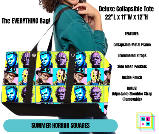 Summer Horror Squares Collapsible Tote