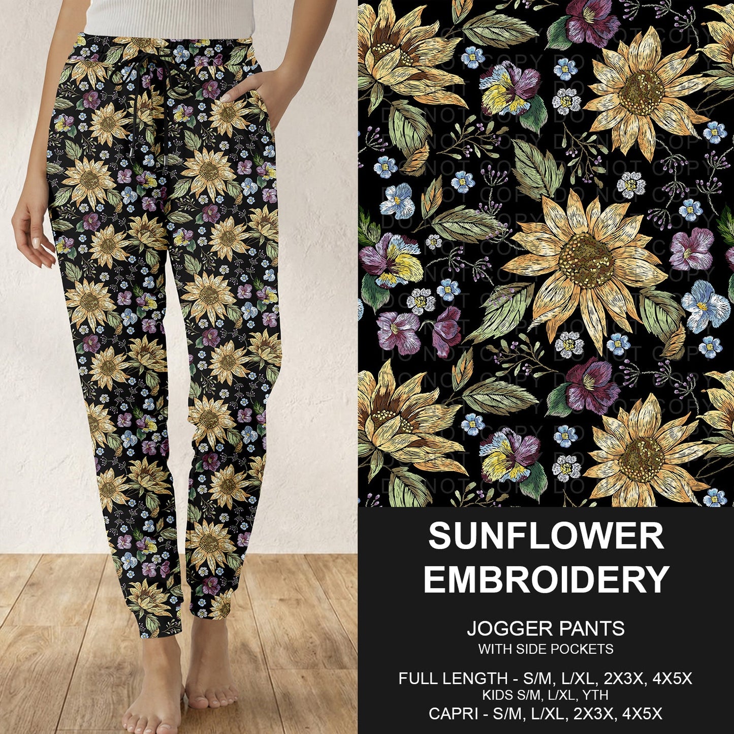 B316 - Preorder Sunflower Embroidery Joggers (Closes 10/11. ETA: mid Dec.)