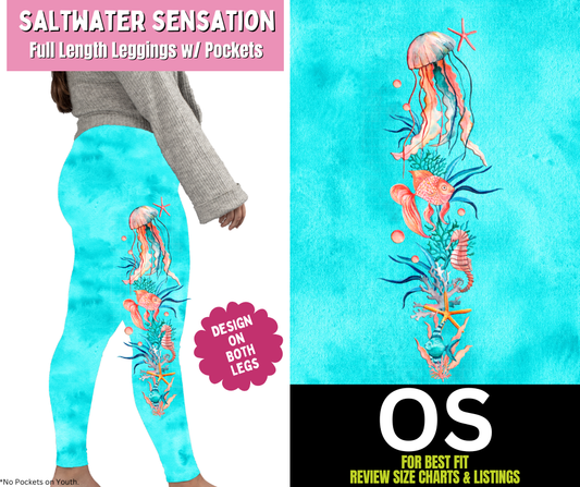 Saltwater Sensation Watercolor Full Length Leggings w/ Side Leg Designs