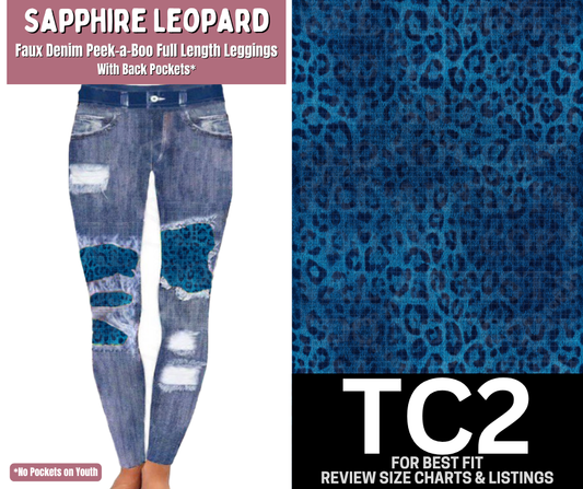 Sapphire Leopard Faux Denim Full Length Peekaboo Leggings