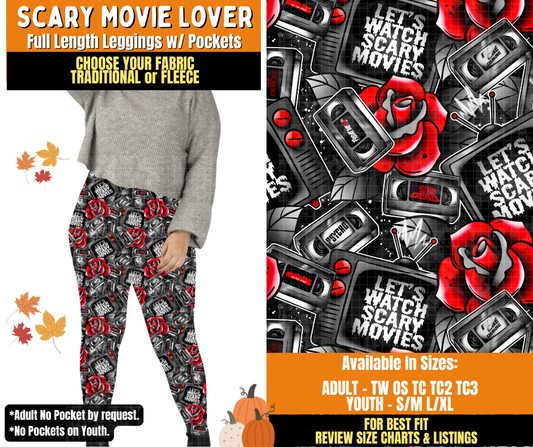 Preorder! Closes 7/16. ETA Oct. Scary Movie Lover Leggings Choose Fleece or Traditional
