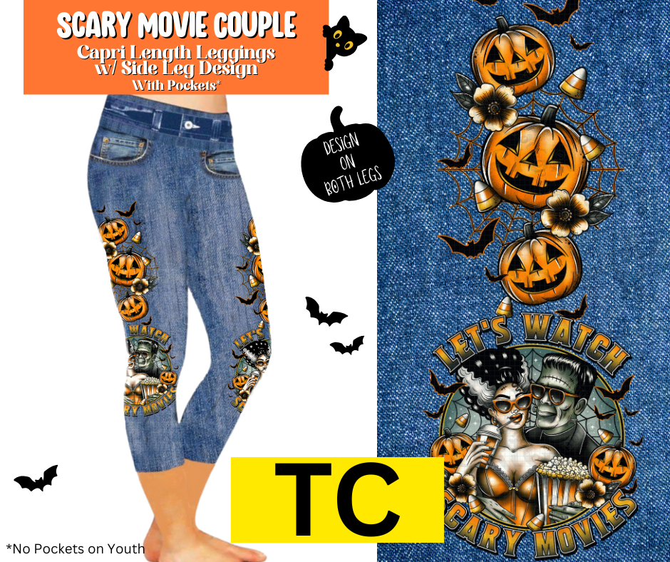 Scary Movie Couple Capri Faux Denim w/ Side Leg Designs