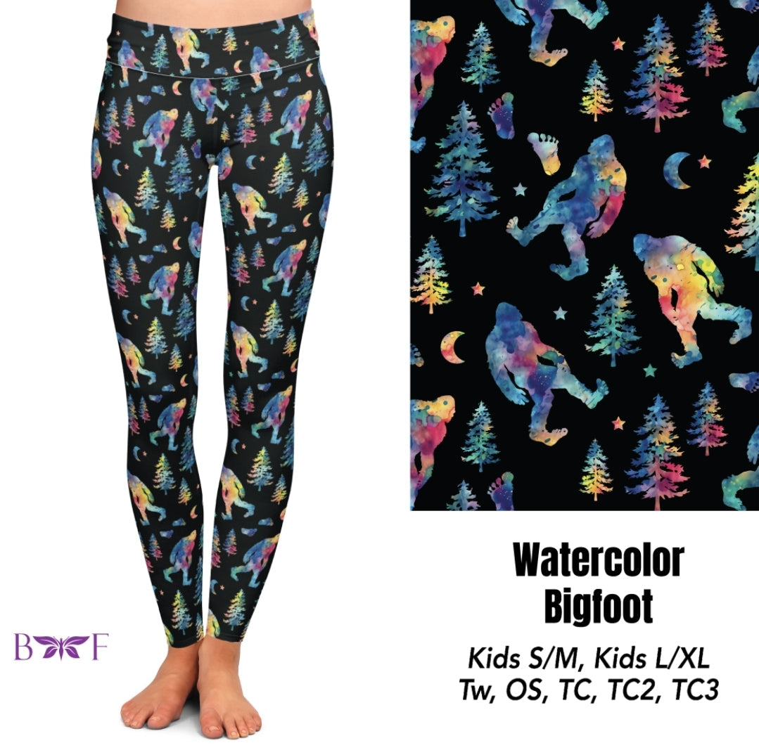 Watercolor Bigfoot leggings with pockets