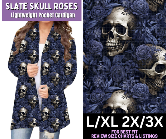 Slate Skull Roses Pocket Cardigan